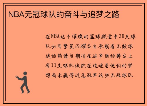 NBA无冠球队的奋斗与追梦之路